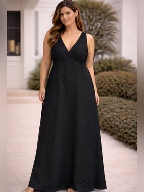 Amazhiyu Women’s Black 100% Linen Sleeveless Maxi Dress.  Size: Xtra Xtra Large